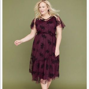 Lane Bryant flocked mesh midi fit and flare dress